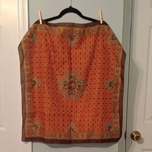 Vintage Orange and Brown Patterned Scarf - Square